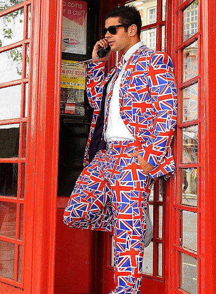UK London Westminster Bridge Southbank young man male Union Jack suit  jacket trousers tie hat glasses tourists tour brochures leaflets flyers  busy Stock Photo - Alamy