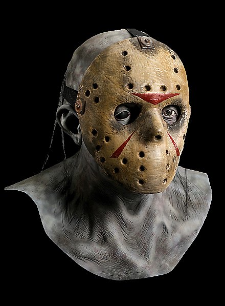 Jason Maske mit Machete Halloweenmaske Horrormaske Horror Kostüm Hockeymaske 