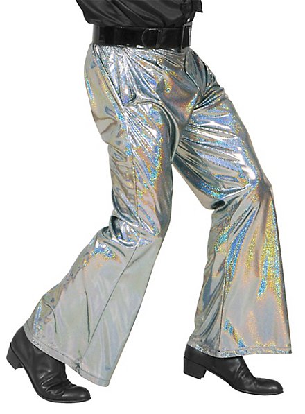 Pantaloni disco glitter da uomo argento