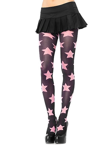 Pantyhose with Stars black-hot pink