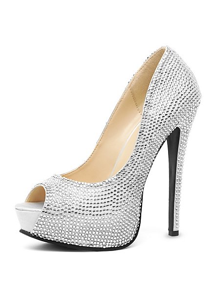 silver rhinestone open toe heels