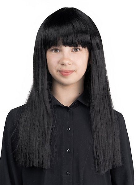 Peluca Infantil de Pelo Largo Negro con Flequillo