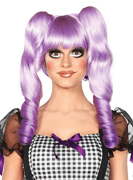 Perruque de poupée violette avec tresses amovibles