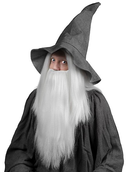 Perruque gris-blanc à cheveux longs avec barbe complète jusqu'à la poitrine