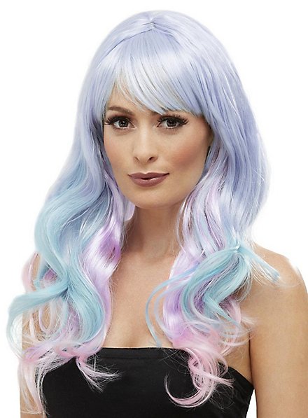 Perruque Ombre cheveux longs violet-turquoise
