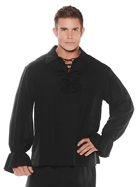 Pirate shirt with frills black - maskworld.com