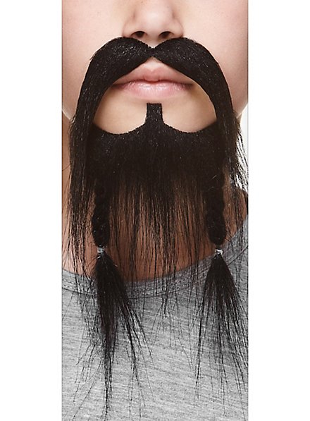 PAPSTAR Herren Piraten-Perücke Tobias – Schwarz, Mit Schnurrbart, Kinnbart & Haarnetz – Karibik-Look Mit Dreads Und Perlen