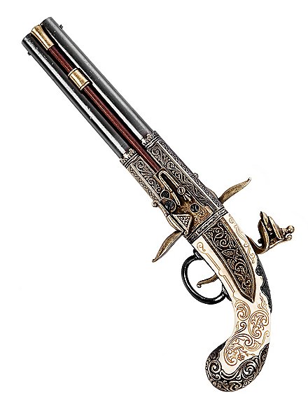 Flintlock pistol with revolving double barrel - maskworld.com