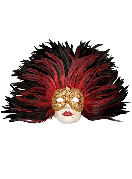Piuma rossa Grande Volto stucco oro Venetian Mask