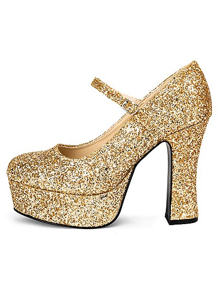 Plateau schoenen glitter-goud