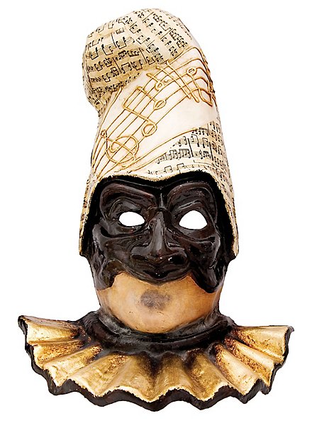 Pulcinella nera con capello musica Venetian Mask