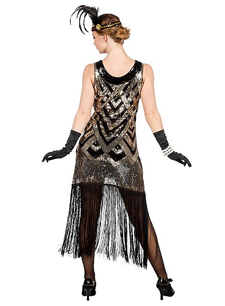 Robe De Soirée Vintage Années 20 - Dorée Et Noire - Taille 12 - Style Flapper Art Déco