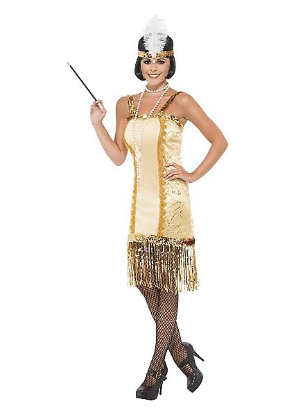 Robe De Soirée Vintage Années 20 - Dorée/noire, Taille 12, Style Flapper Art Déco Scintillant