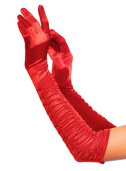 Ruched Satin Gloves red