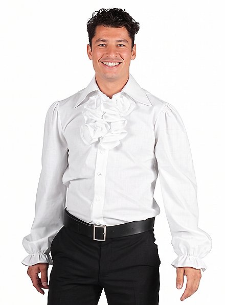 Ruched shirt with jabot white