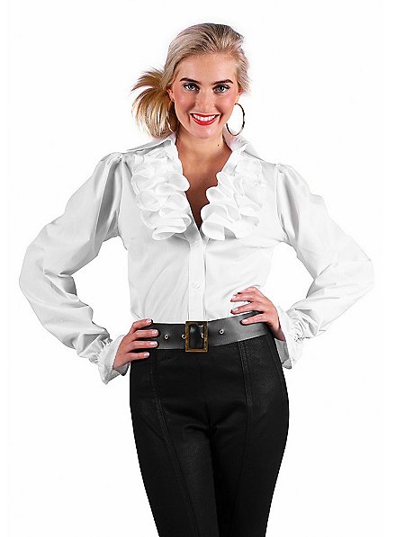 Ruffled blouse with jabot white