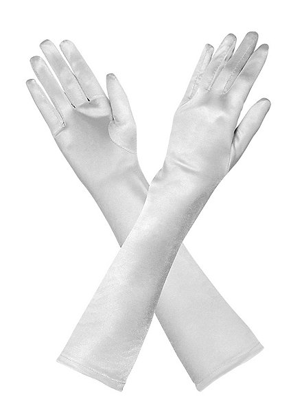 Satin Elbow Gloves White 