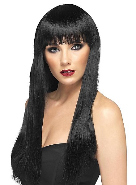 HUAISU Lange Schwarze Lockenperücke Mit Pony – 63,5 Cm, Hitzebeständige Kunstfaser, 8 Clips, Für Cosplay & Alltag