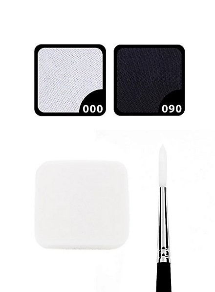 Set De Maquillaje Al Agua Negro-Blanco Con Esponja Y Pincel