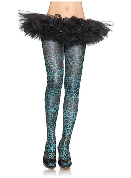 Shiny leopard tights turquoise