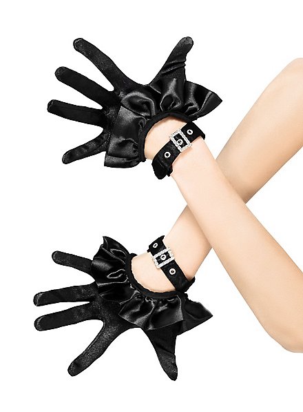Short Satin Gloves with Ruffle 