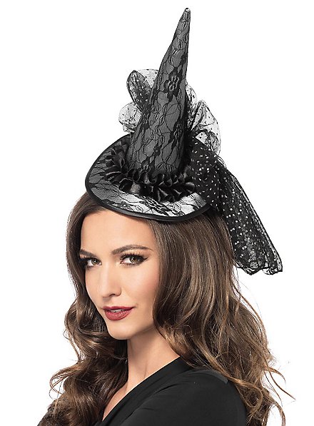 Small grey witch hat with lace and veil