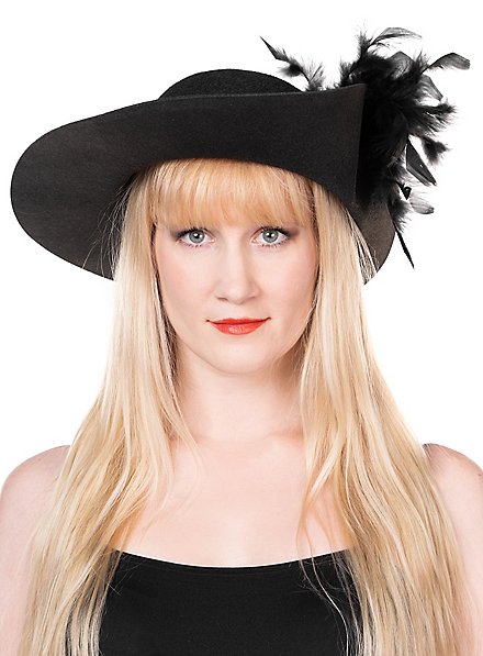 Sombrero Negro De Plumas Con Ala Ancha
