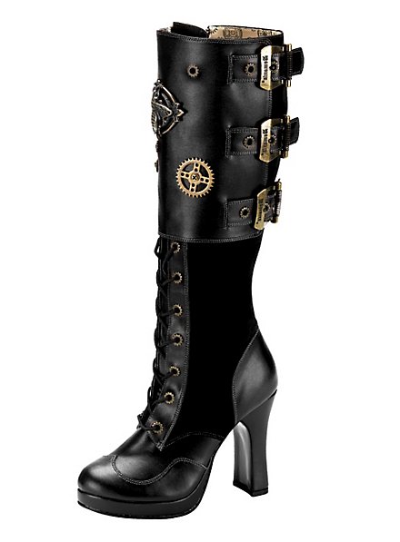 Steampunk Stiefel Deluxe Damen schwarz 