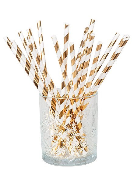 Striped paper straws gold 20 pieces