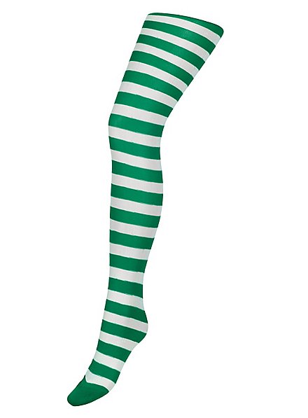 Striped tights for ladies green-white