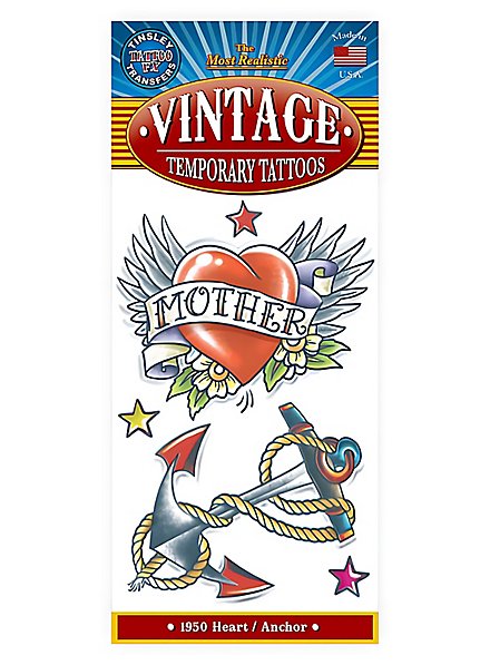 Tatuaggio adesivo vintage con ancora a forma di cuore