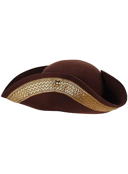 Tricorn Hat brown with gold trim 
