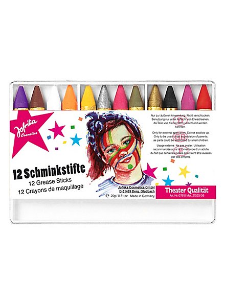 Twelve carnival make-up pencils
