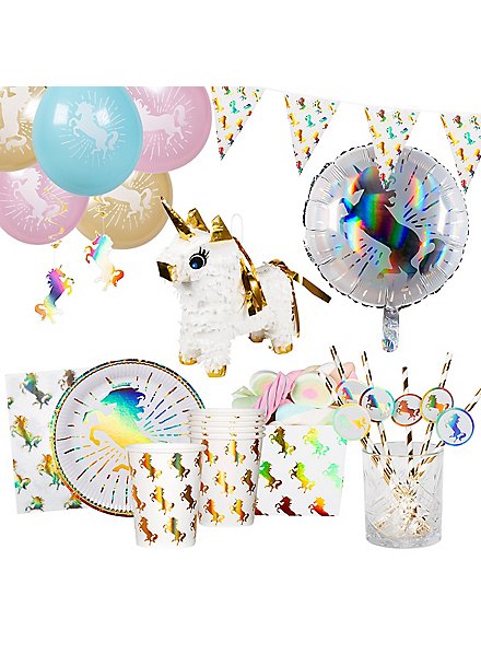 Unicorn party decoration set deluxe 47 pieces with mini piñata for 6 persons