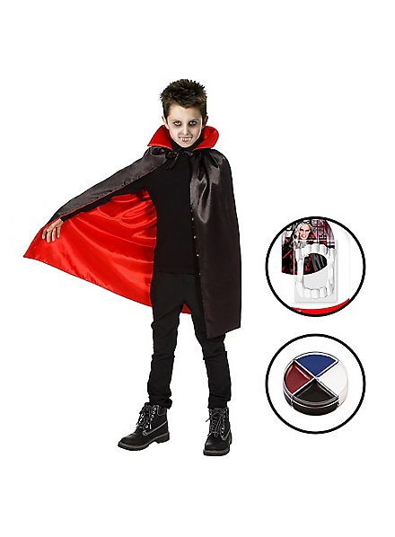 Vampire costume for children 3-piece with cape, vampire fangs and make-up