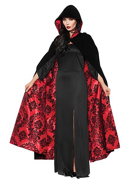 Velvet cape with hood black-red