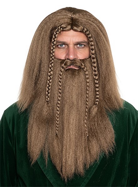 Viking med brune fletninger Paryk og skæg