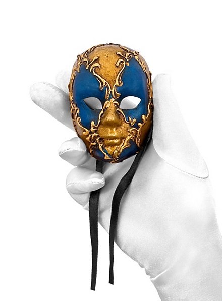 Volto mini scacchi oro blu Maschera veneziana in miniatura