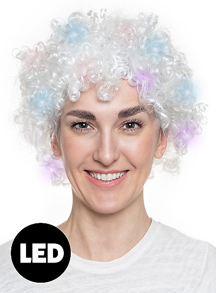 White clown wig with flashing LEDs