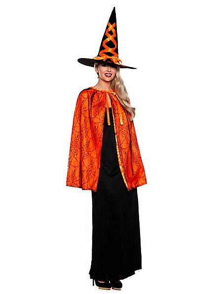 Witch hat & cape set orange