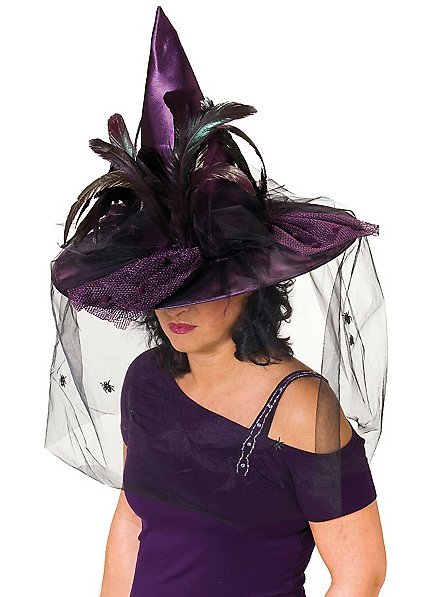 Witch hat with purple feathers