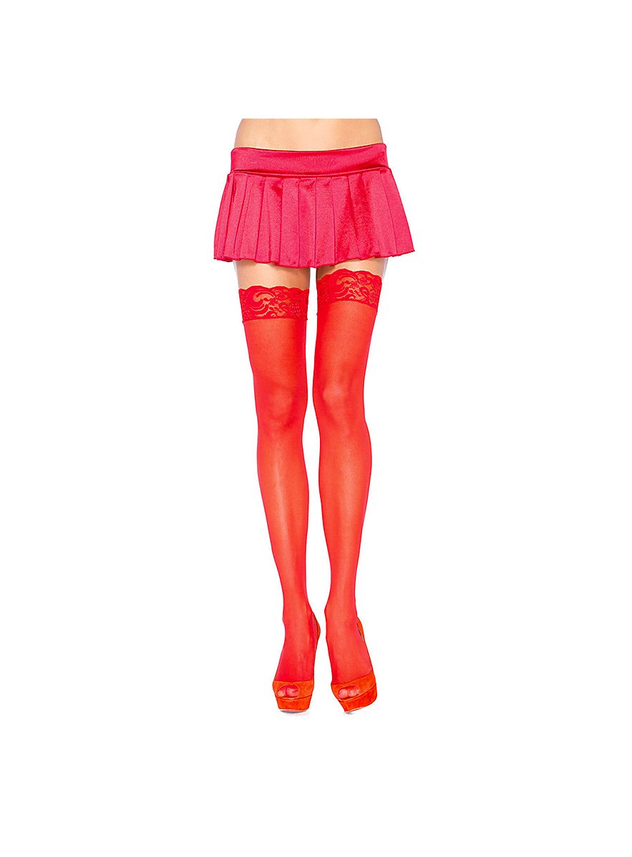 Calze Autoreggenti Con Pizzo - Ventagli Eleganti, 20 Denari, Colore Rosso - Foto 3