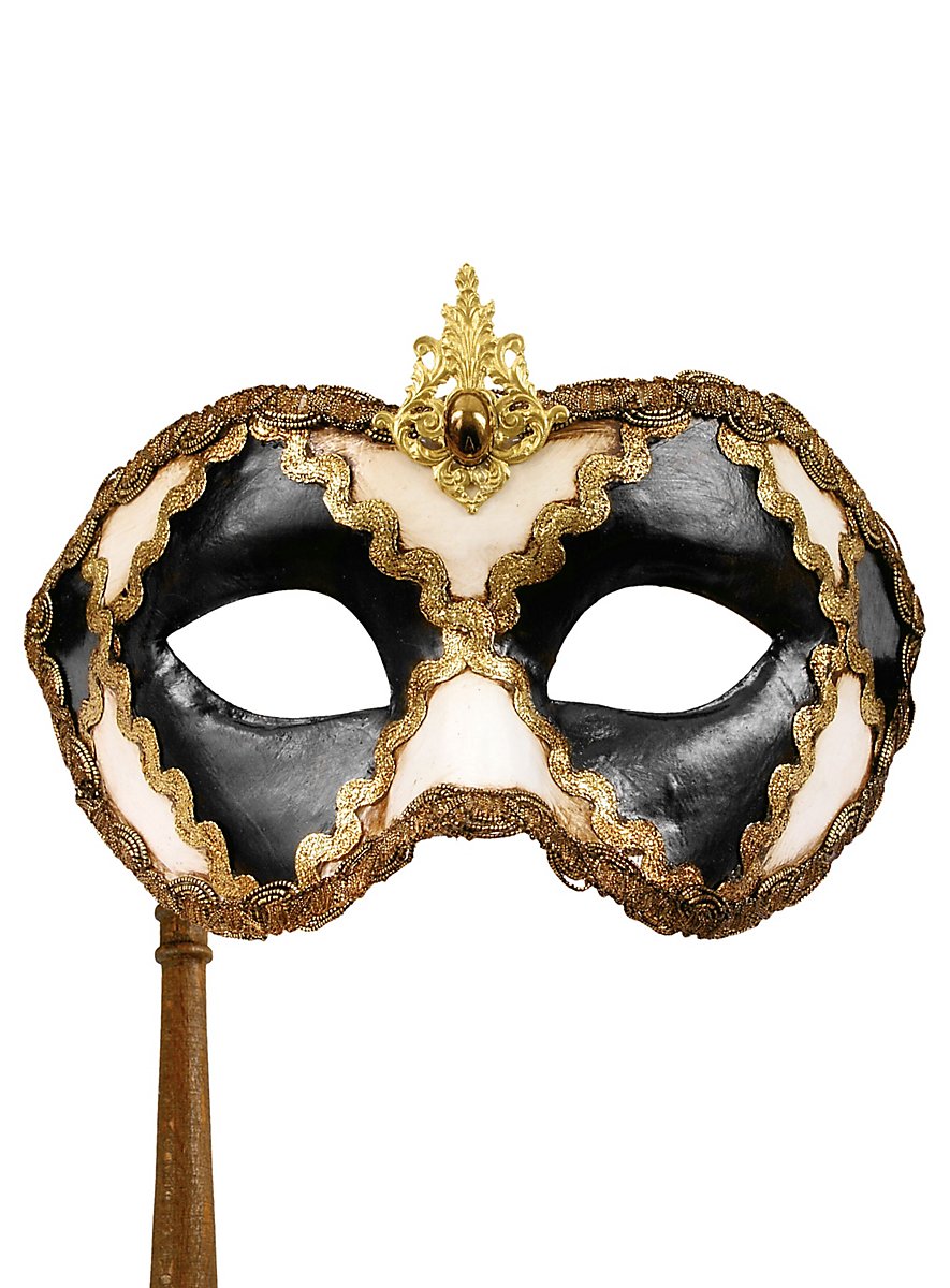 Colombina scacchi bianco nero con bastone - Venetian Mask - maskworld.com