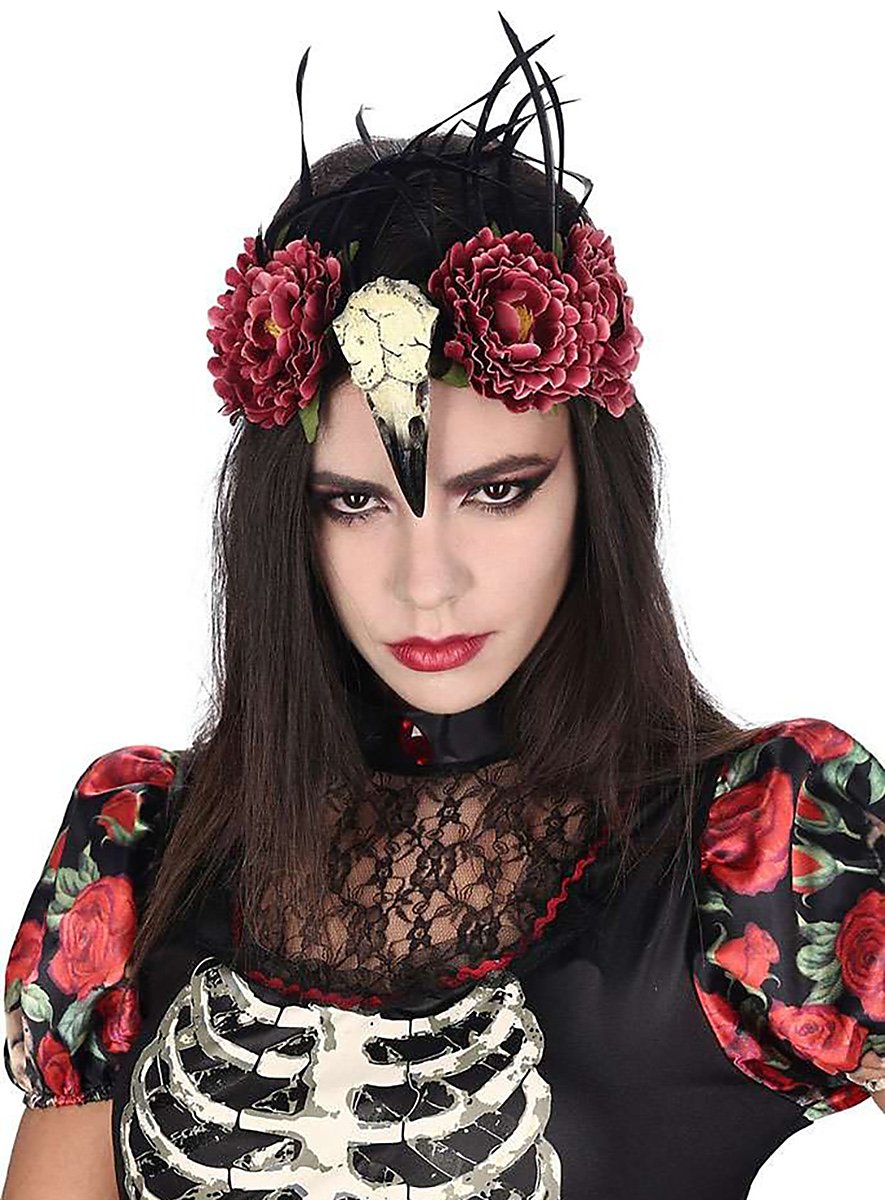 Cerchietto Per Capelli Con Teschio E Rosa, Accessorio Halloween Per Donne E Ragazze, Decorazione Floreale Gotica 23x18 Cm - 4