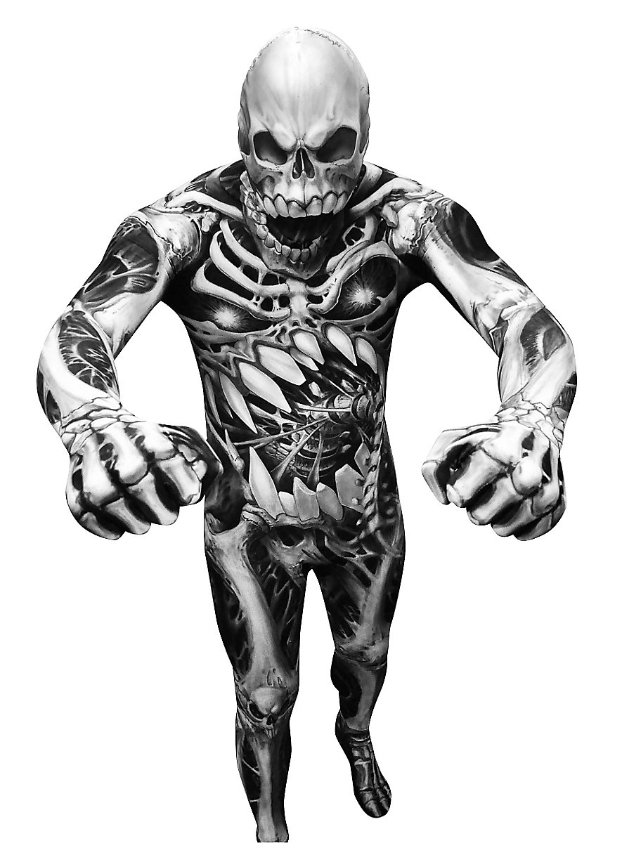 Morphsuit Scheletro Uomo - Costume Halloween Teschio E Ossa - Morbido Jumpsuit Nero