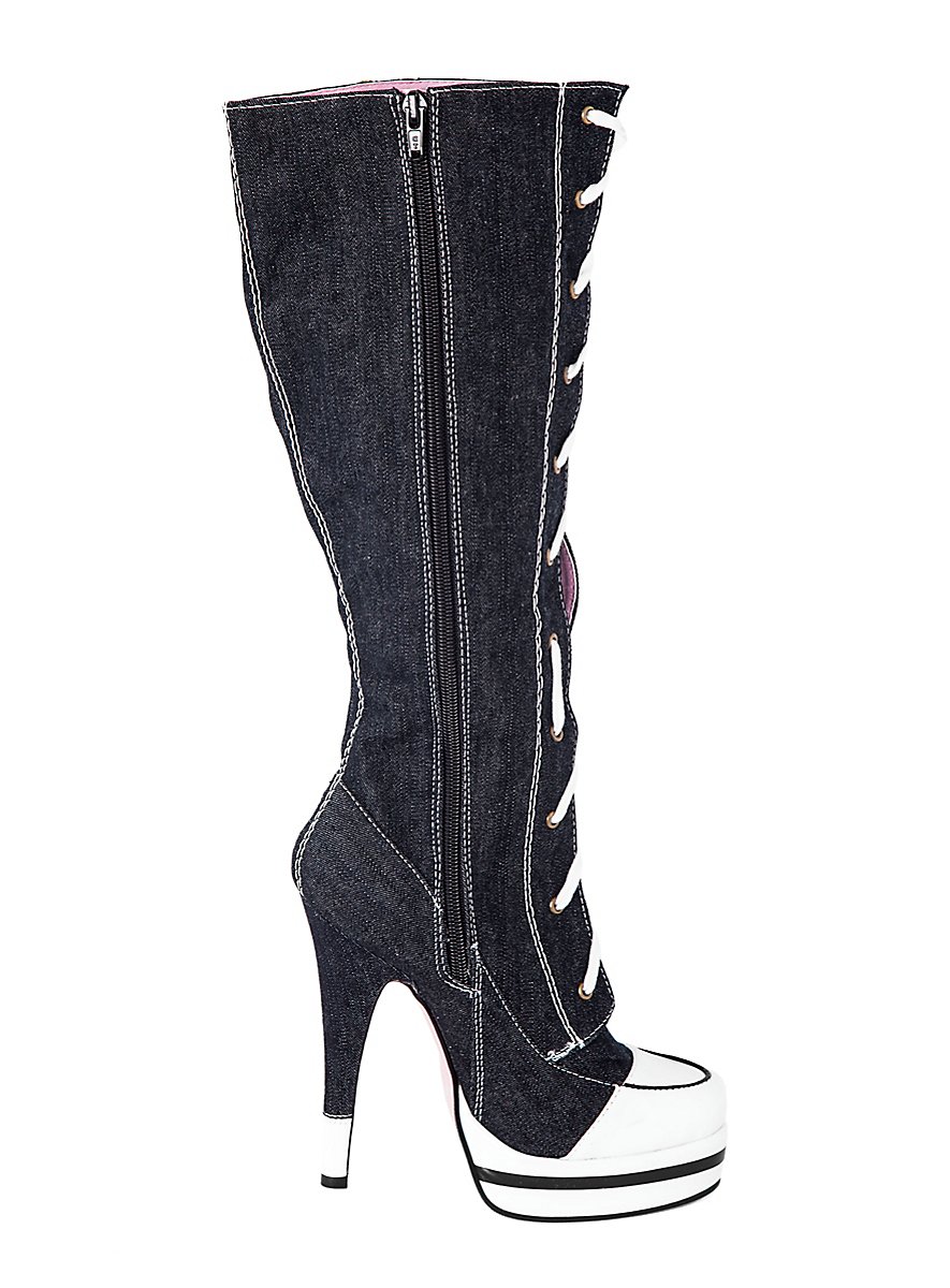 denim patchwork platform boots