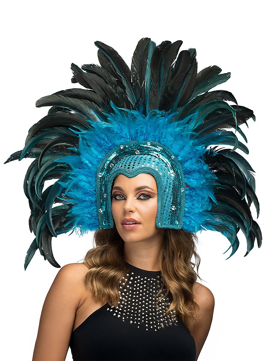 Feather headdress Samba blue - maskworld.com