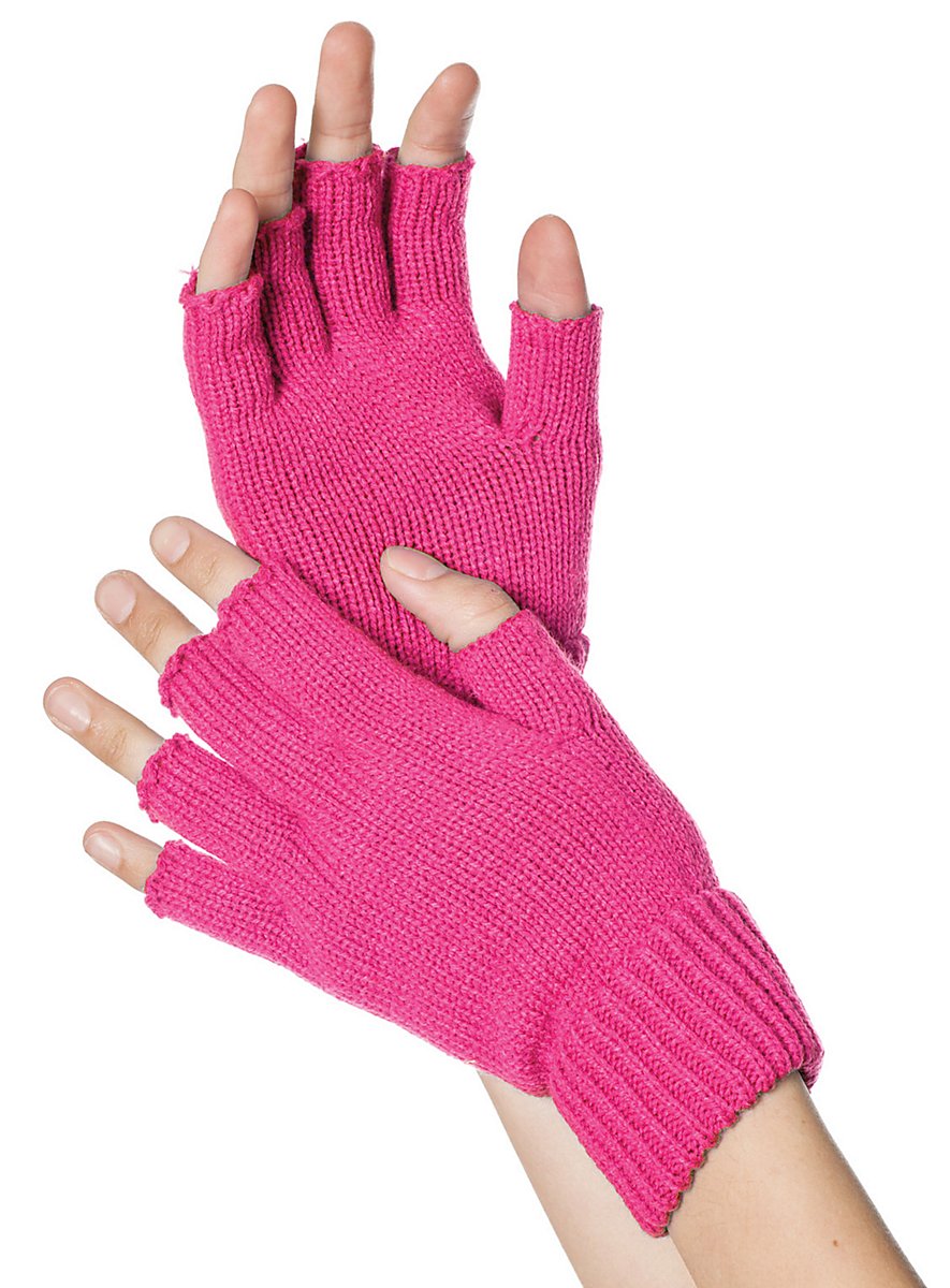 Fingerless knit gloves pink