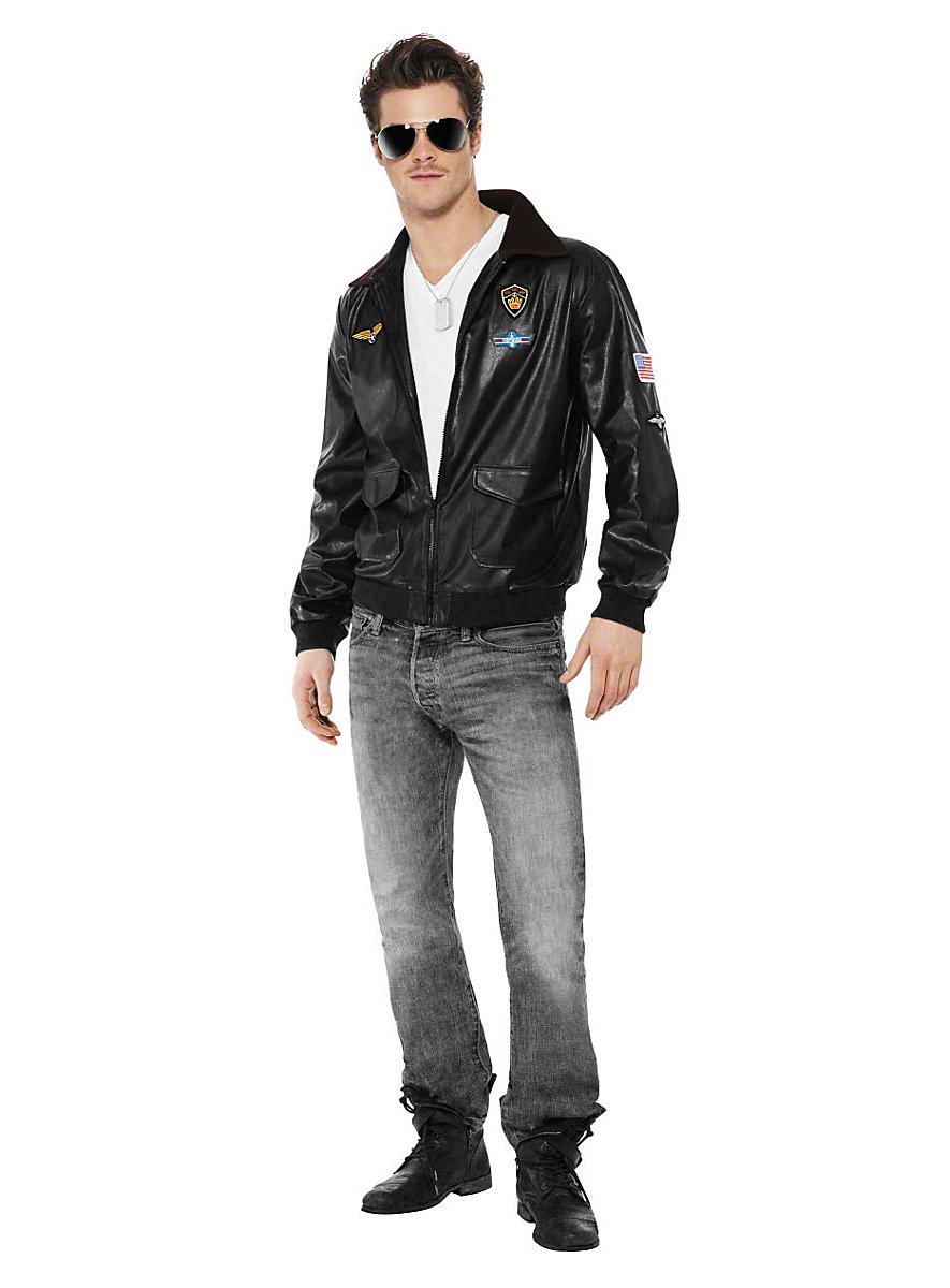 Wilbers & Wilbers Costume Da Pilota Jet Top Gun Air Force - Tuta Verde Oliva Con Toppe E Dettagli Neri, Per Carnevale