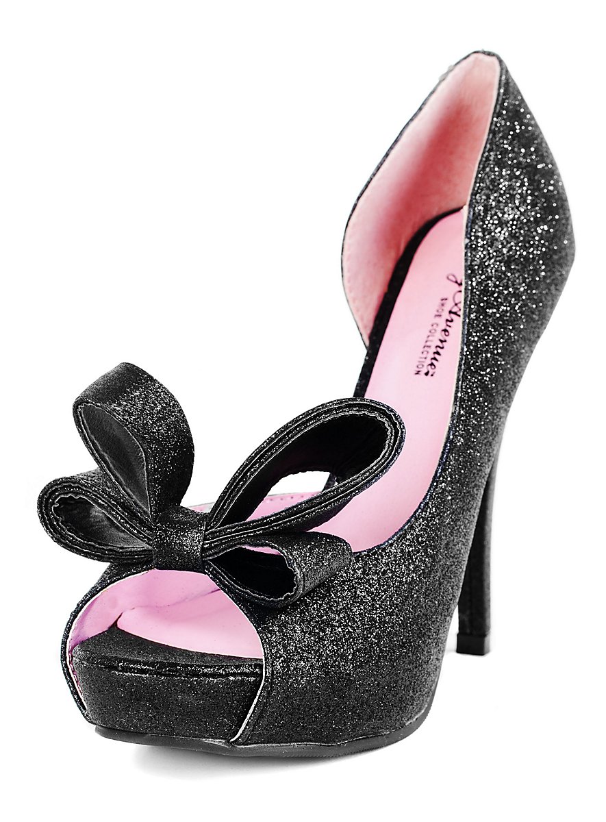 Glitter Peep Toe Heels black with Bow